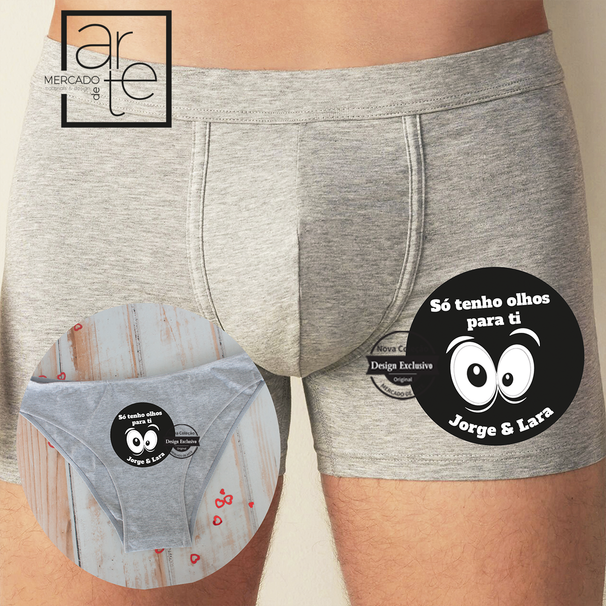 Cueca e/ou boxer "Só tenho olhos para ti". E que tal uma declaração de amor de uma forma super engraçada? Os nossos boxer e cuecas são a peça ideal.
