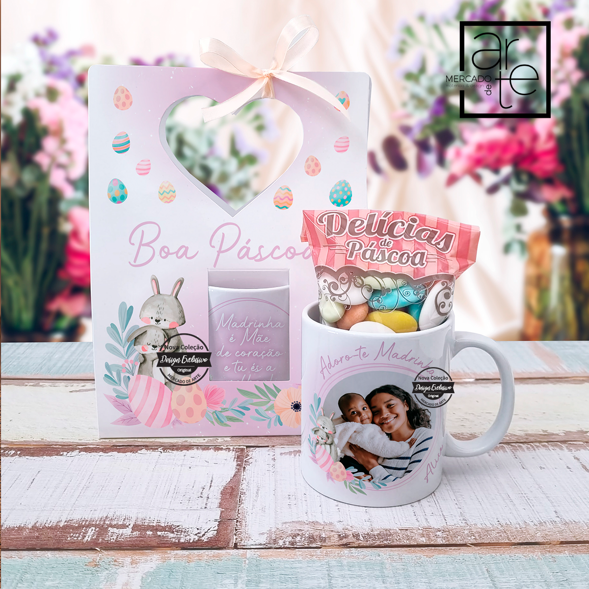 Caneca com caixa coelhinhas "Boa Páscoa"