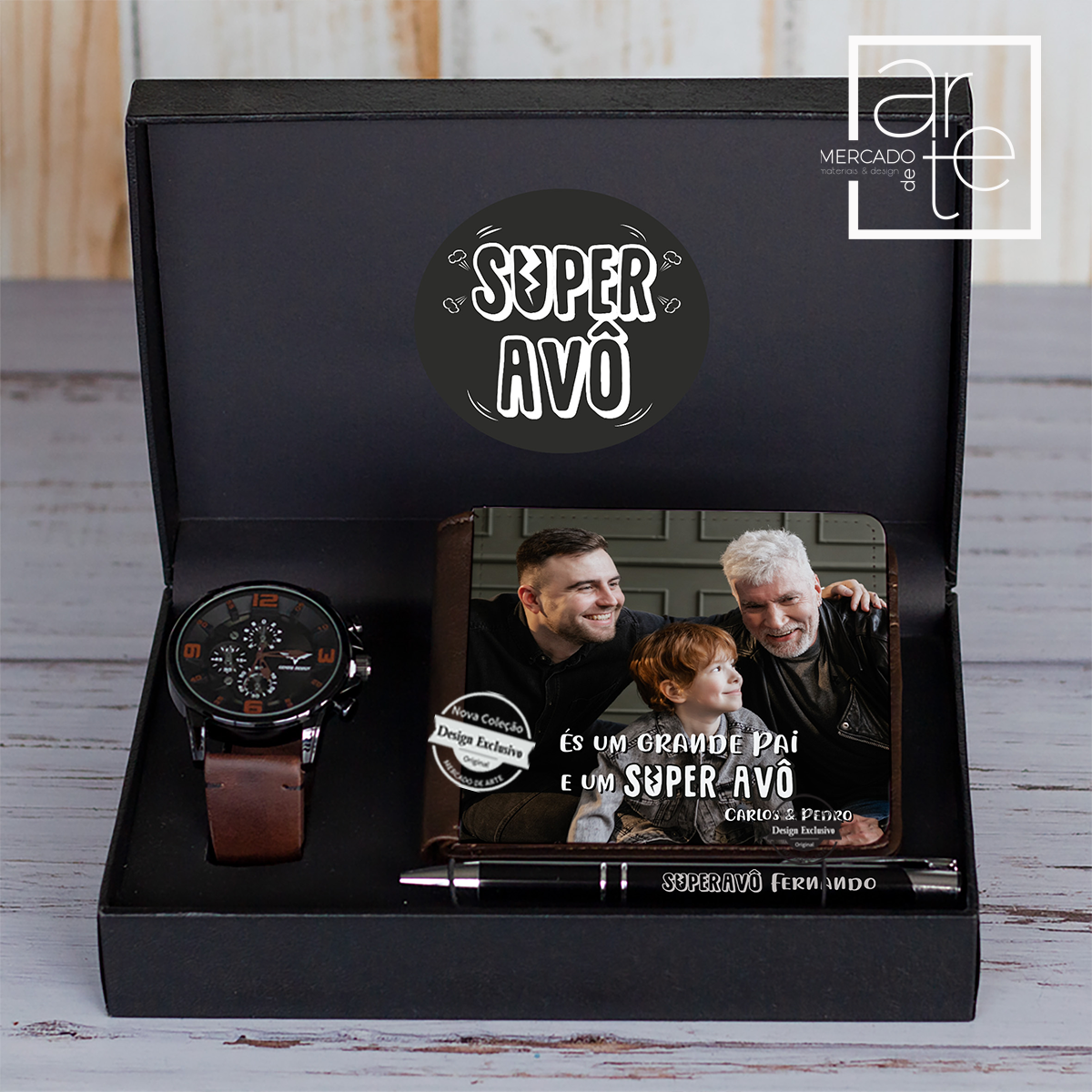 Conjunto Relógio + Carteira + Caneta "Super avô"