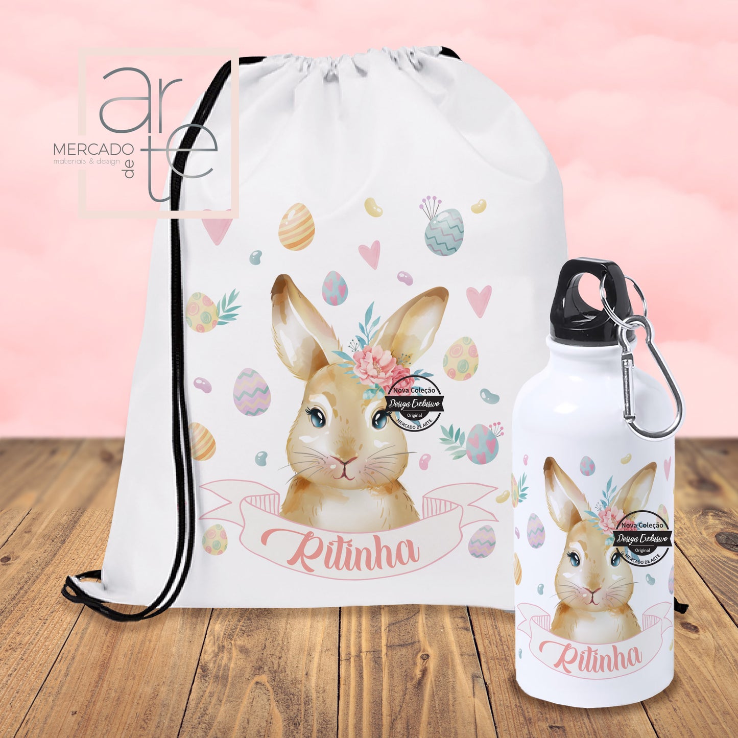 Mochila saco e /ou garrafa " Coelhinha/o "