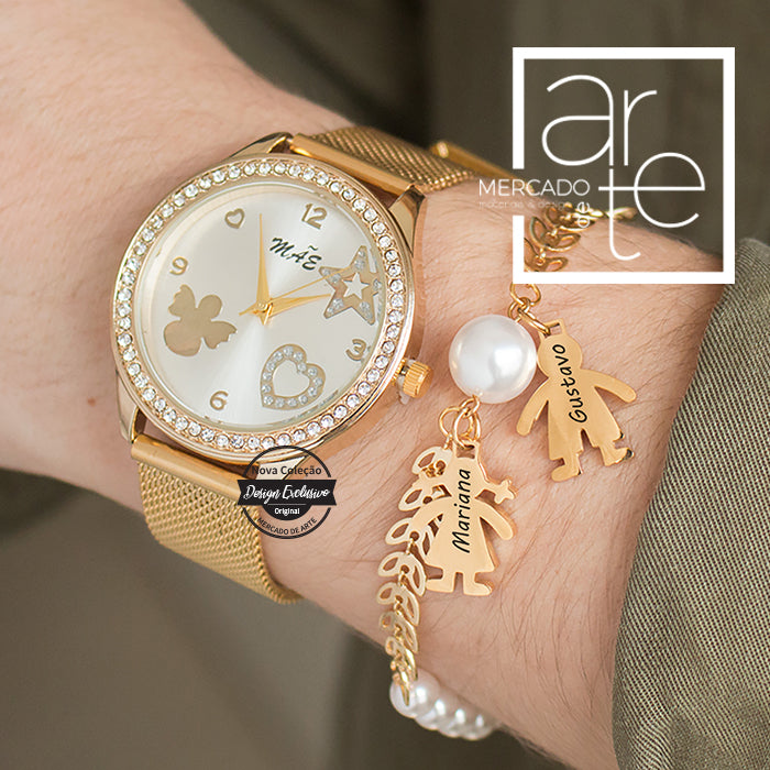 Conjunto relógio mãe + pulseira