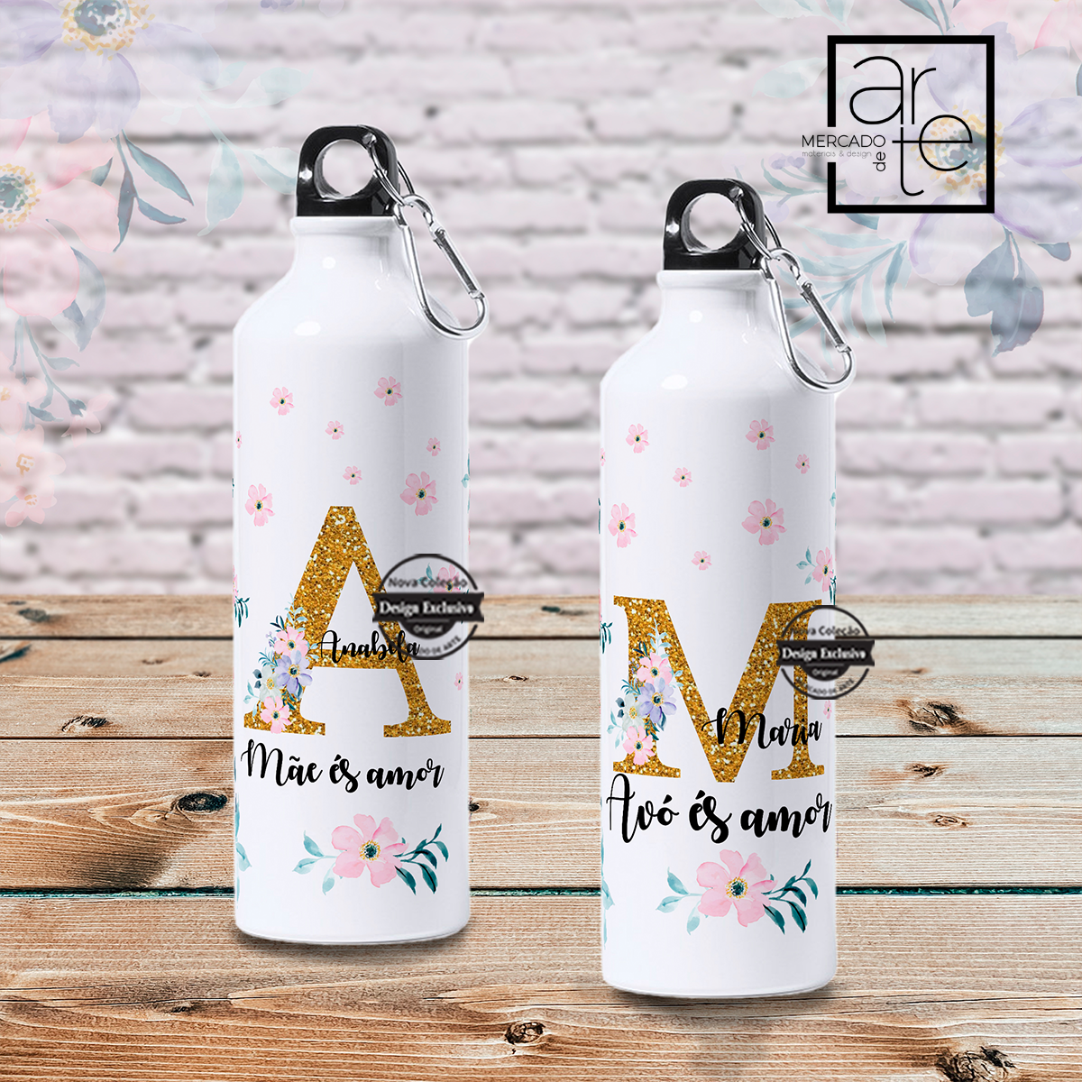 Garrafa efeito glitter inicial "Mãe ou Avó"