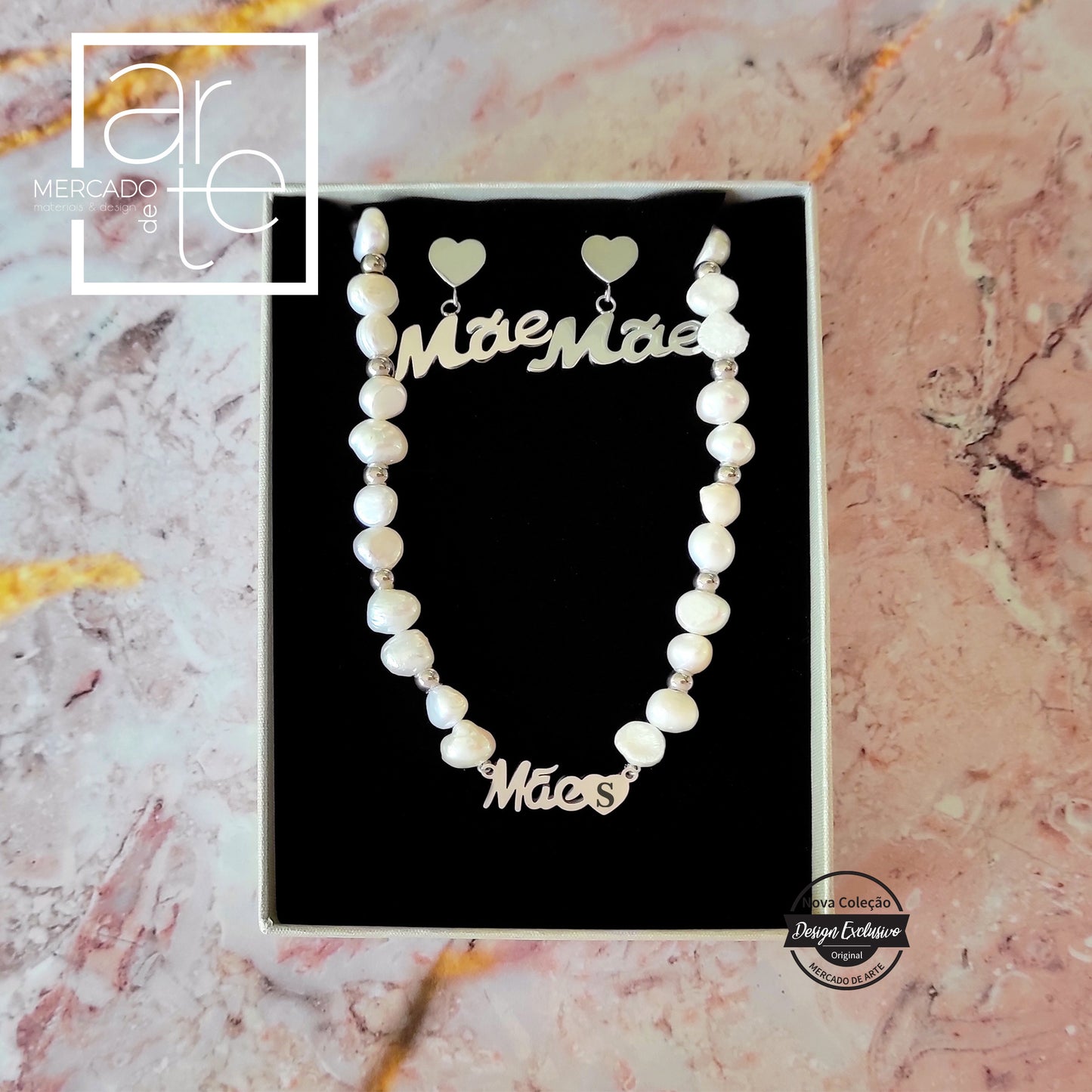 Conjunto fio+ brincos " Mãe " Prateado