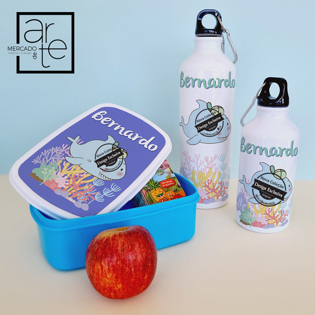 Caixa de lanche e/ou garrafa "Animais do mar"