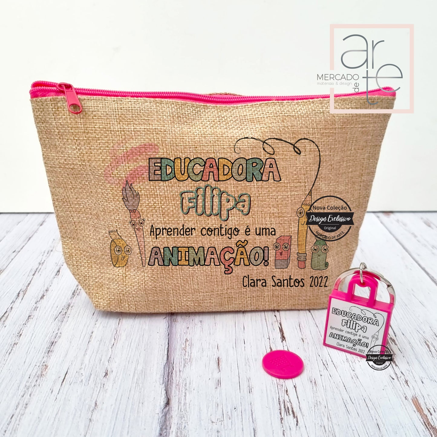 Conjunto bolsa e porta-chaves "Educadora"