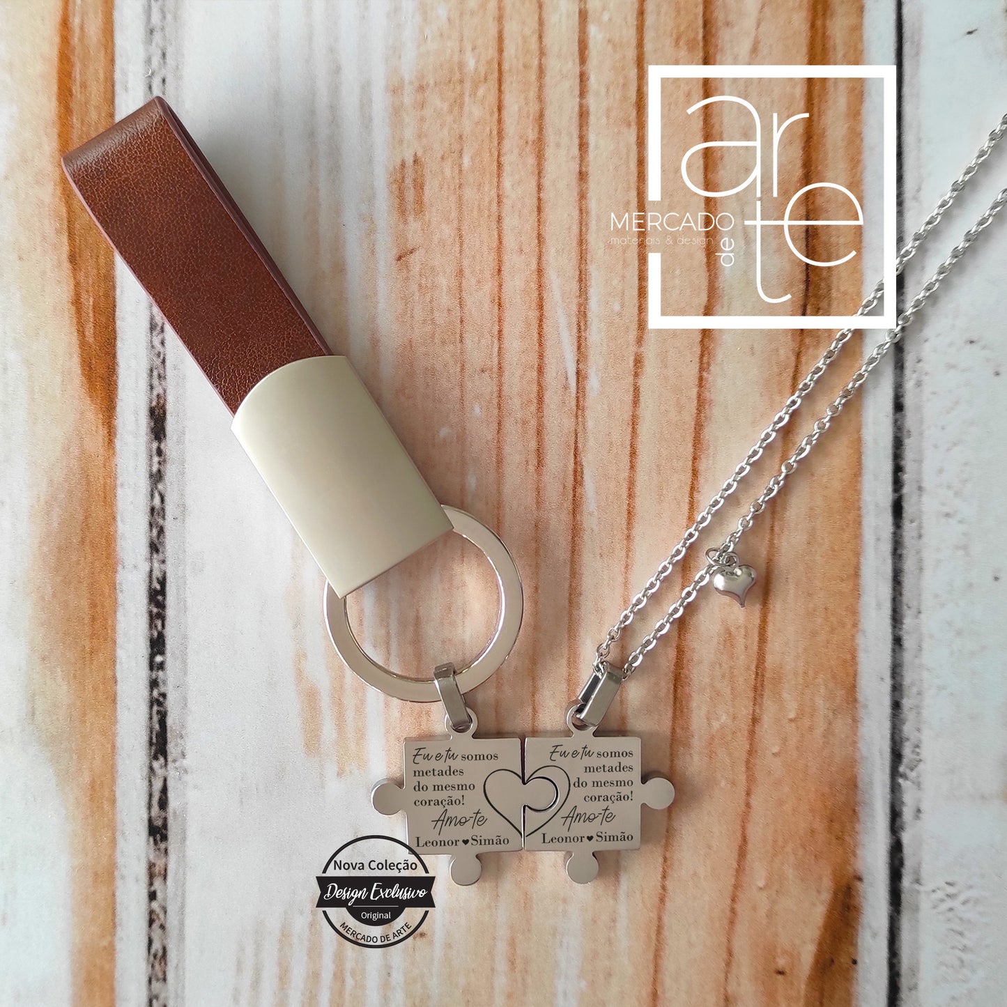 Conjunto porta chaves e fio" Metades do mesmo coração"