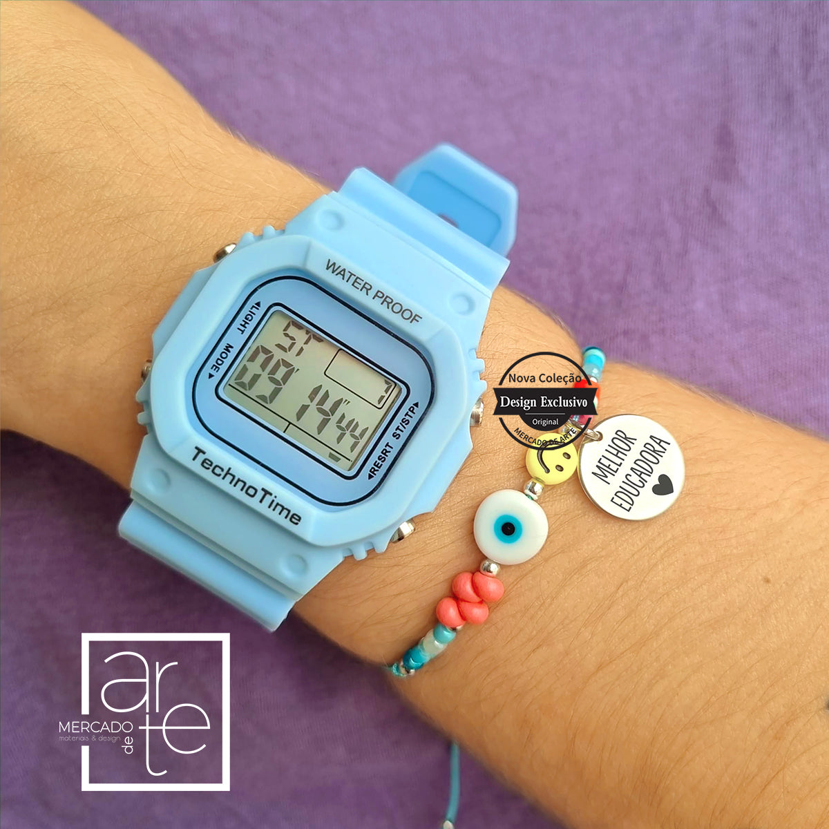 Relógio digital e pulseira smile "Melhor educadora"