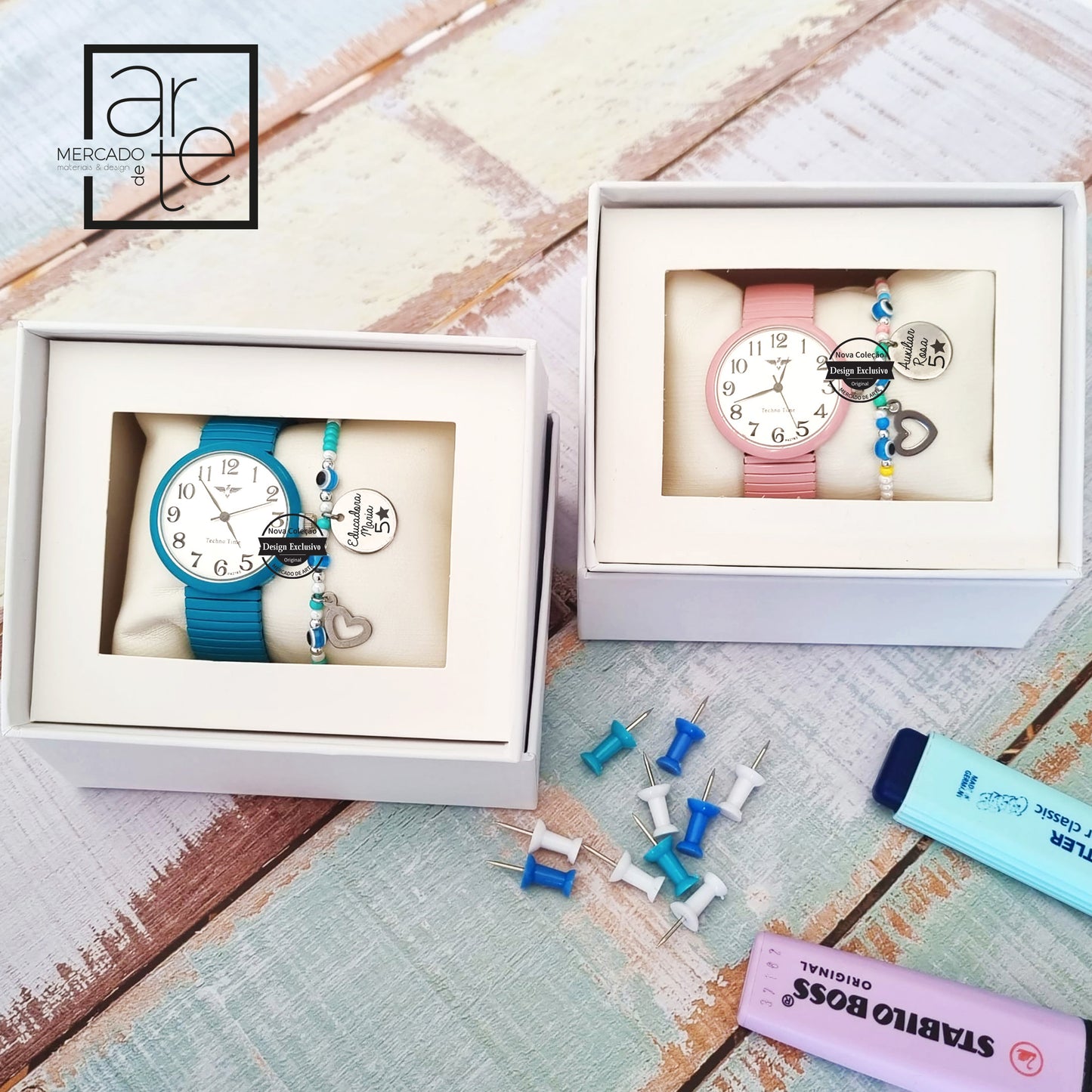 conjunto relógio e pulseira para oferta final do ano letivo