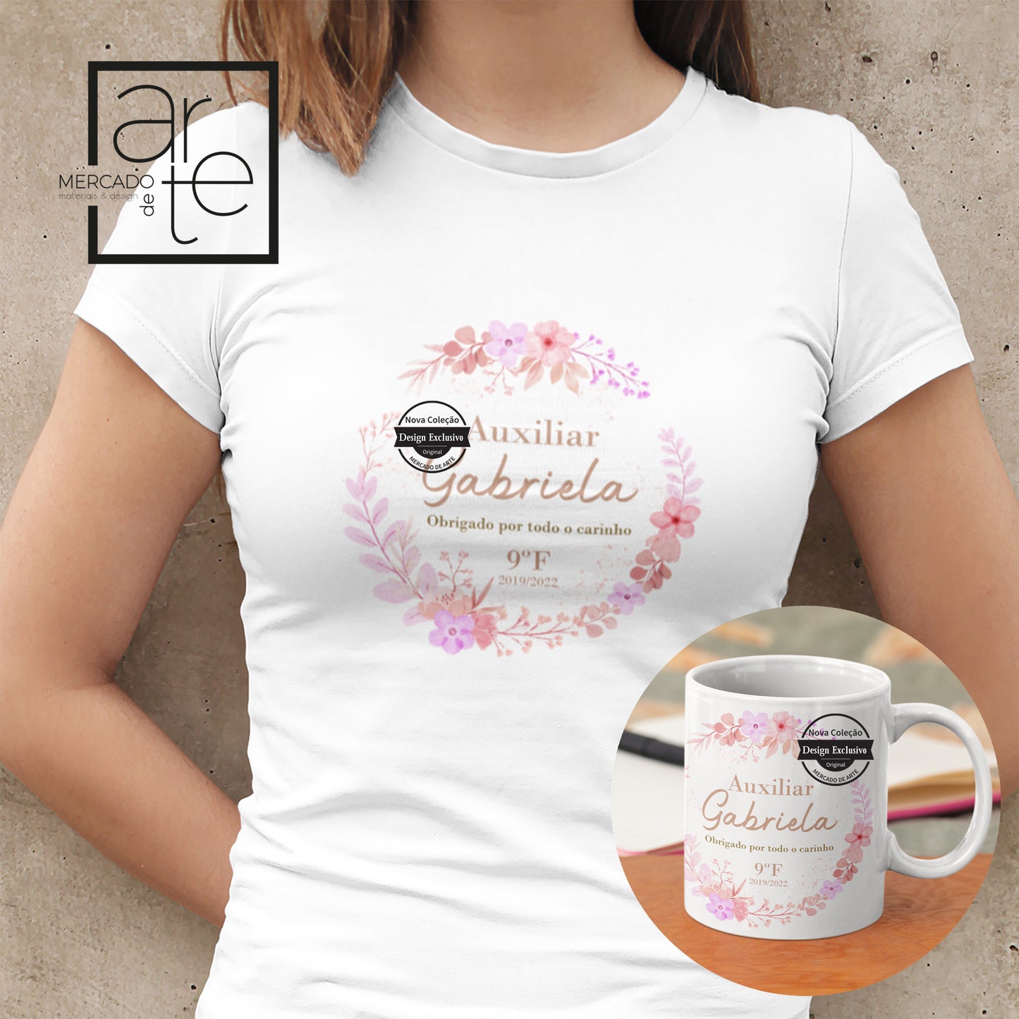 Conjunto t-shirt e caneca "auxiliar, obrogada por todo o carinho. Personalize como desejar.