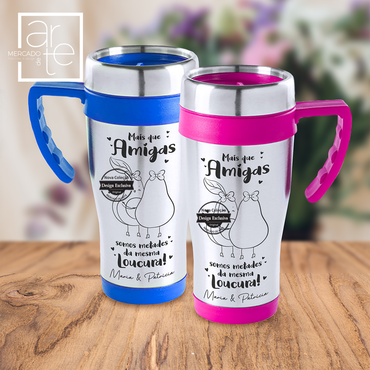 Conjunto de copos com asa abacate "Mais que amigas..."