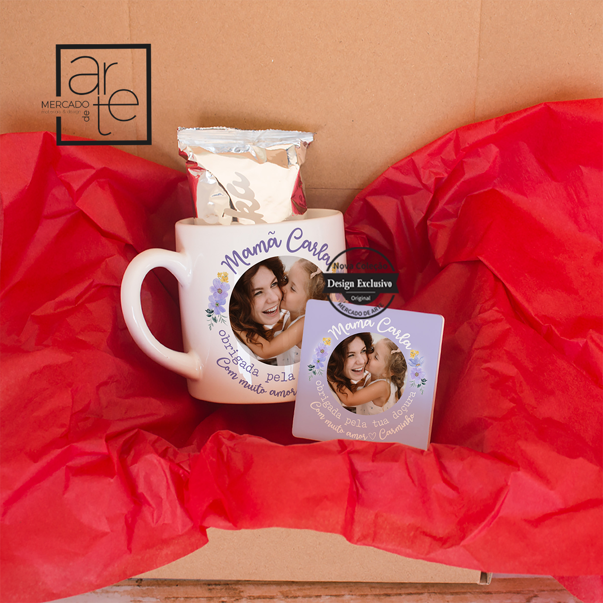 Kit especial para as mamãs mais doces de sempre! Personalize o seu com uma fotografia e frase que desejar. Caixa especial de oferta incluída.