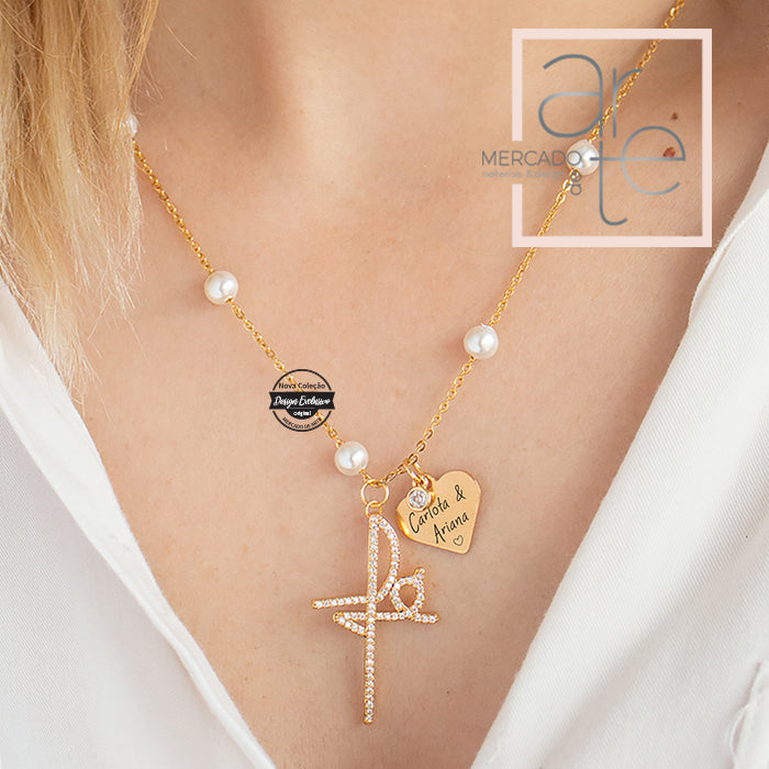 Fio "Fé" com zircónias com perolas