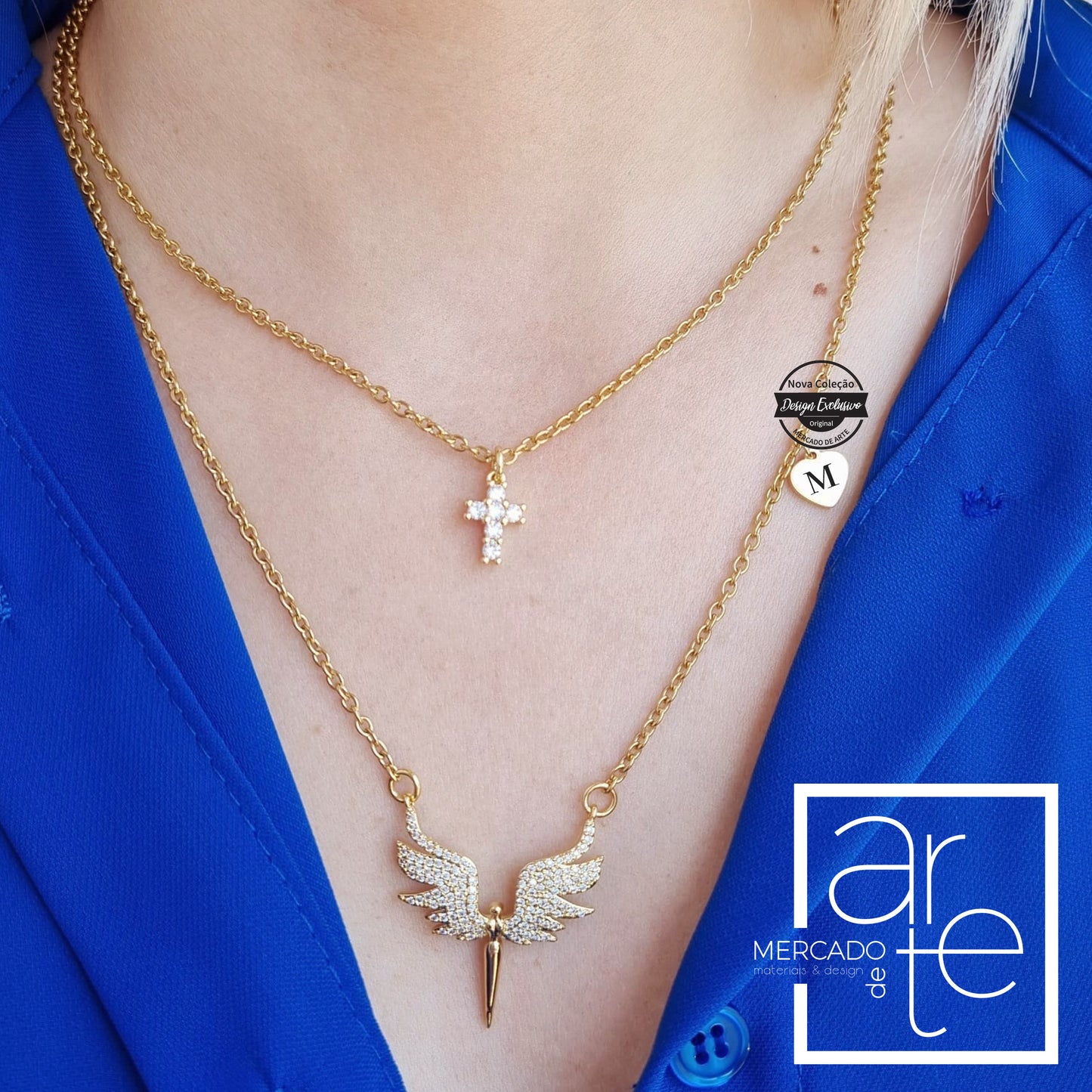 Fio duplo fénix e cruz para personalizar ao seu gosto. Aço inoxidável.