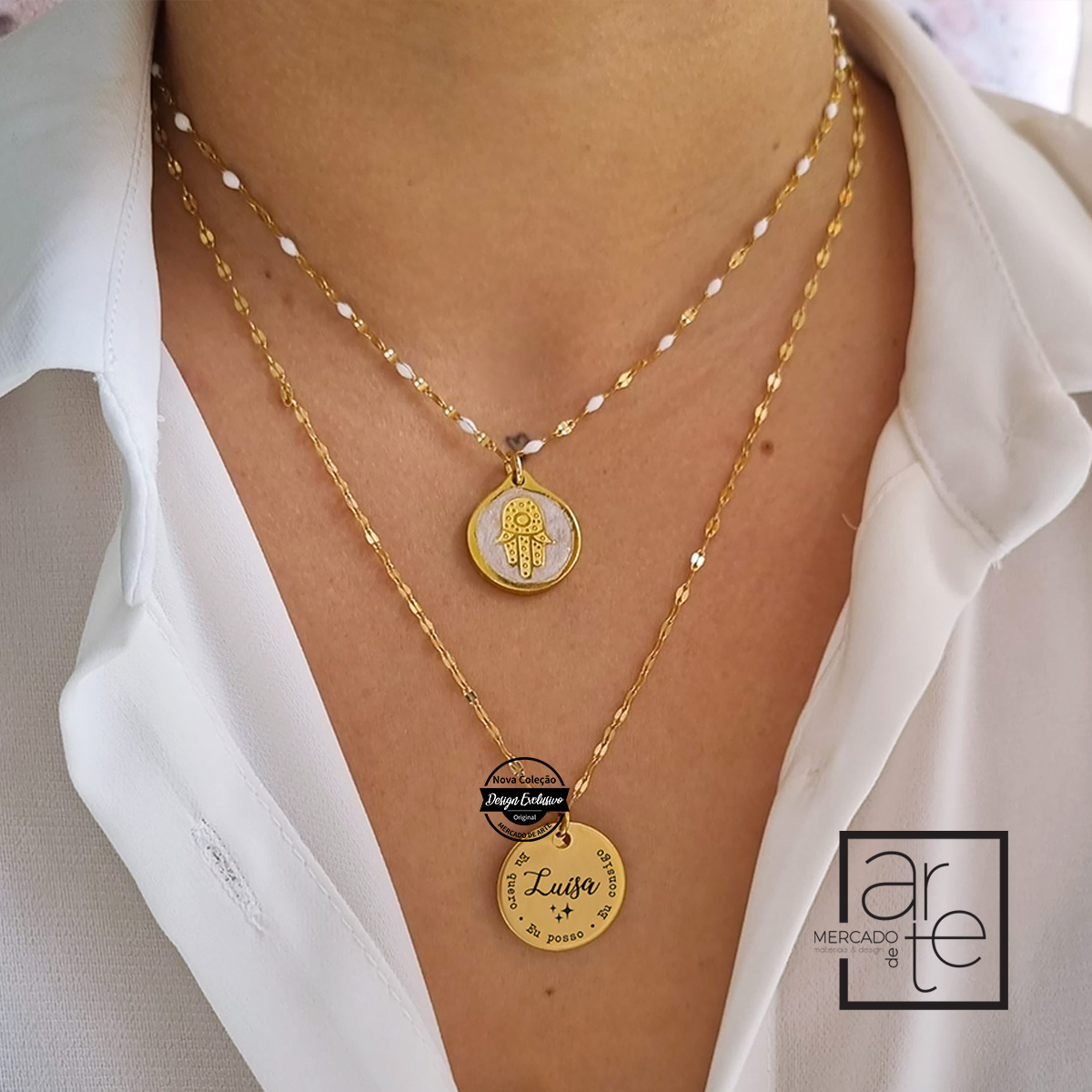 Fio duplo bolinhas mão de fátima "Eu consigo"