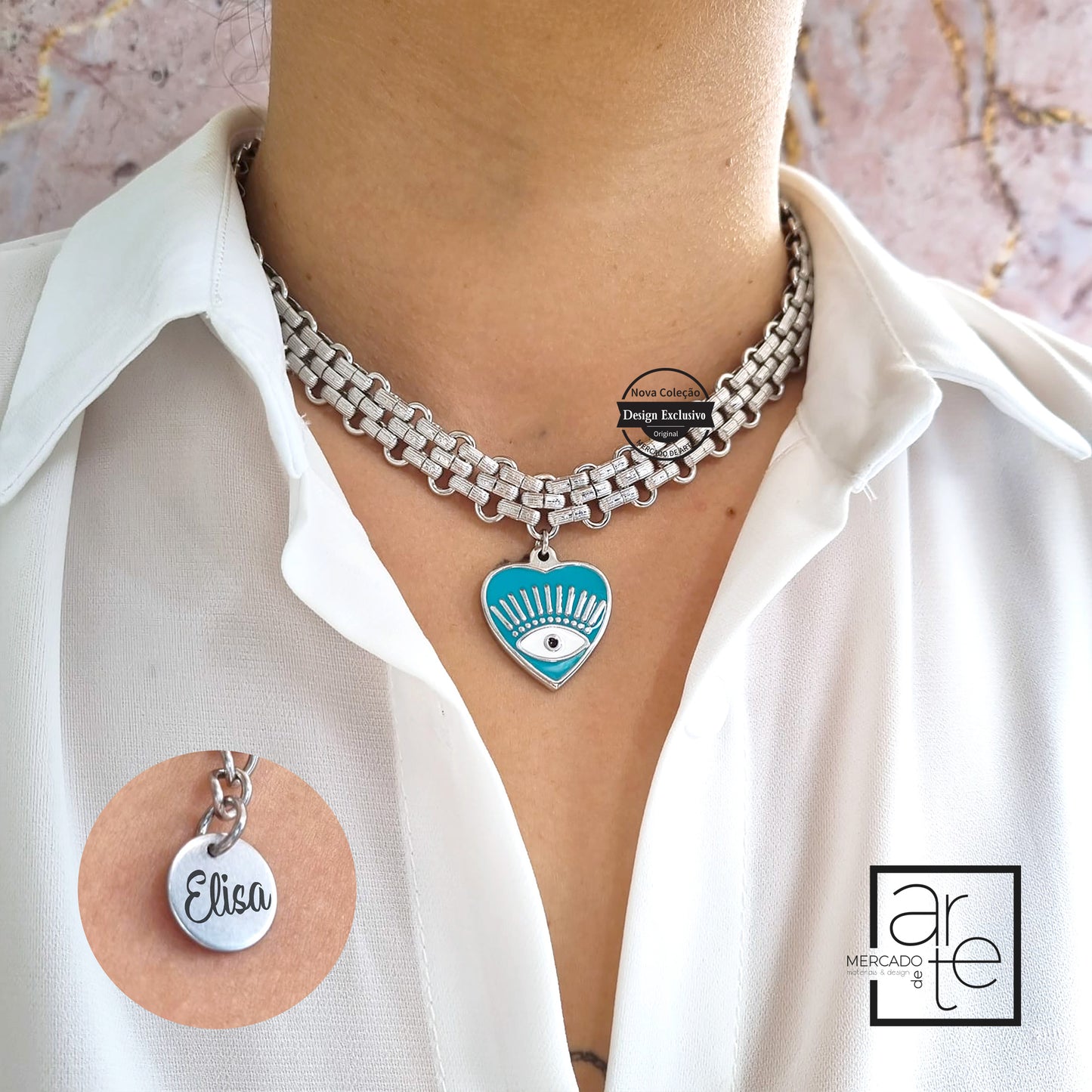 Fio coração olho turco "Nome"