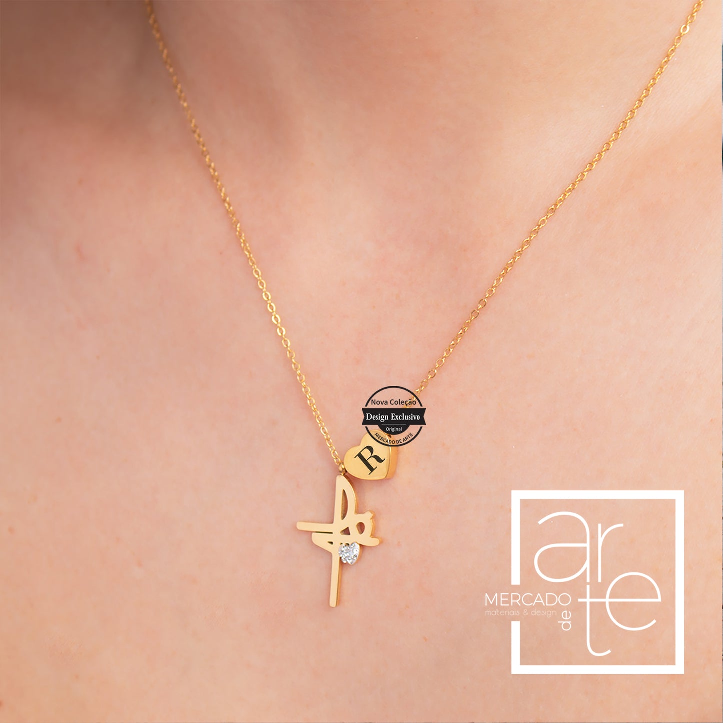 fio fé com coração em zircónia personalizado com nome