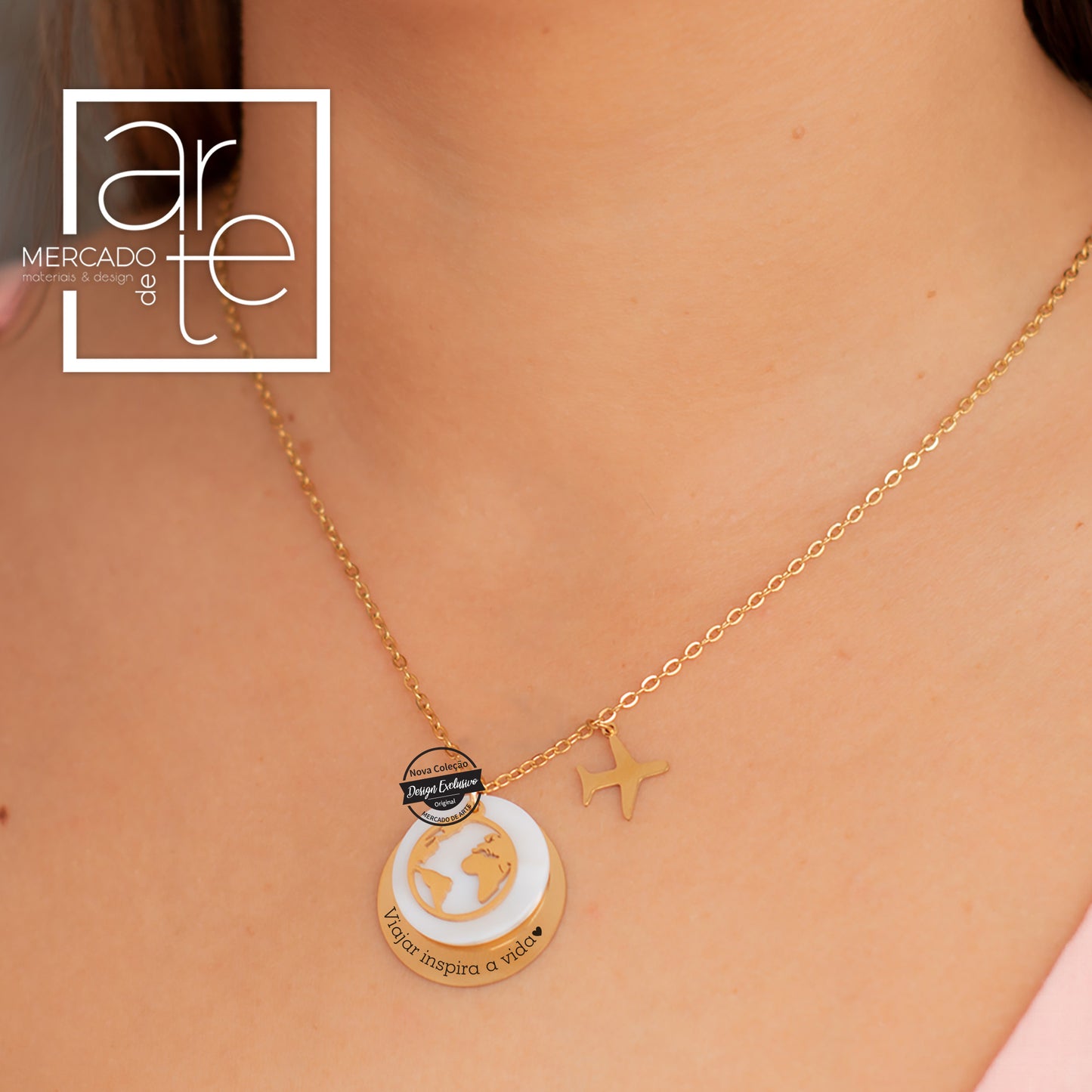 Fio " Mundo " em aço inoxidável e madre pérola, com gravação personalizada a seu gosto, frase, nomes...