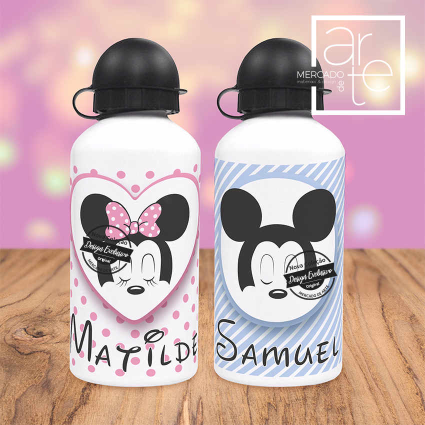 Garrafa de alumínio de 500ml "Minnie e Mickey"
