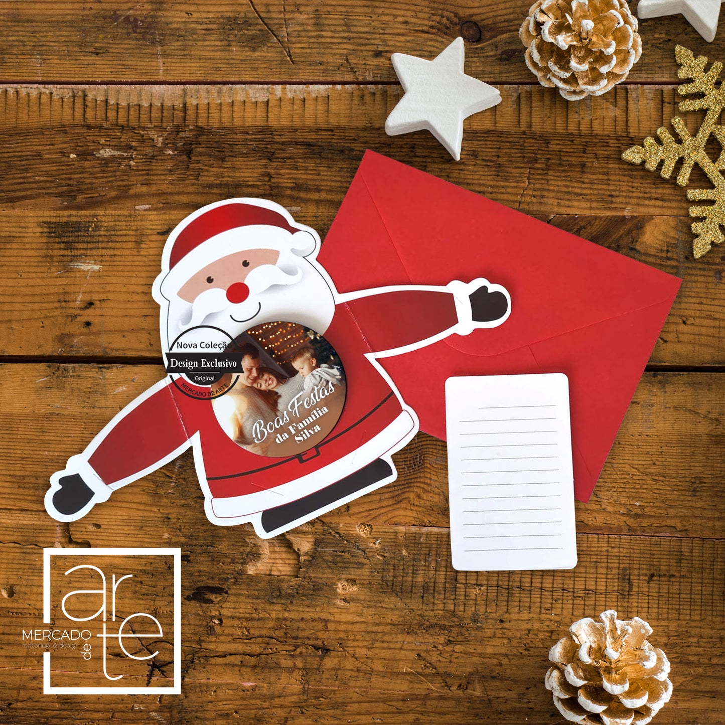Postal de Natal + iman redondo "Boas festas"