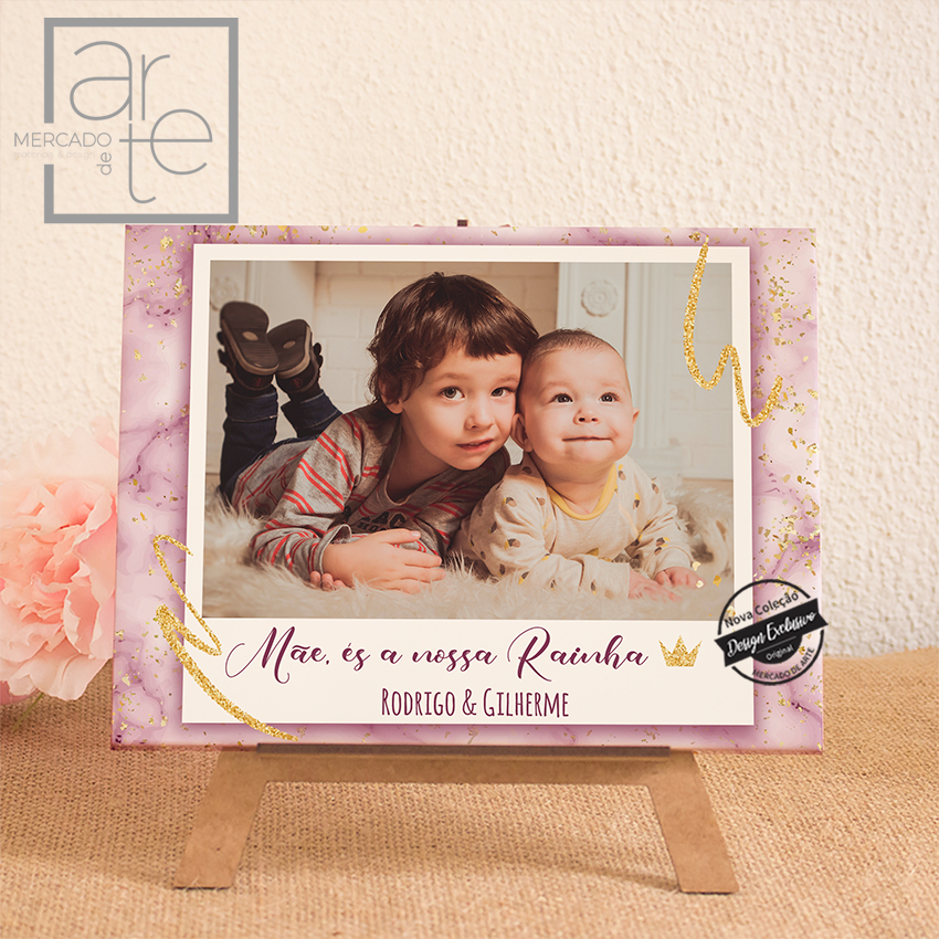 Moldura azulejo com suporte "Mãe, és a nossa Rainha"