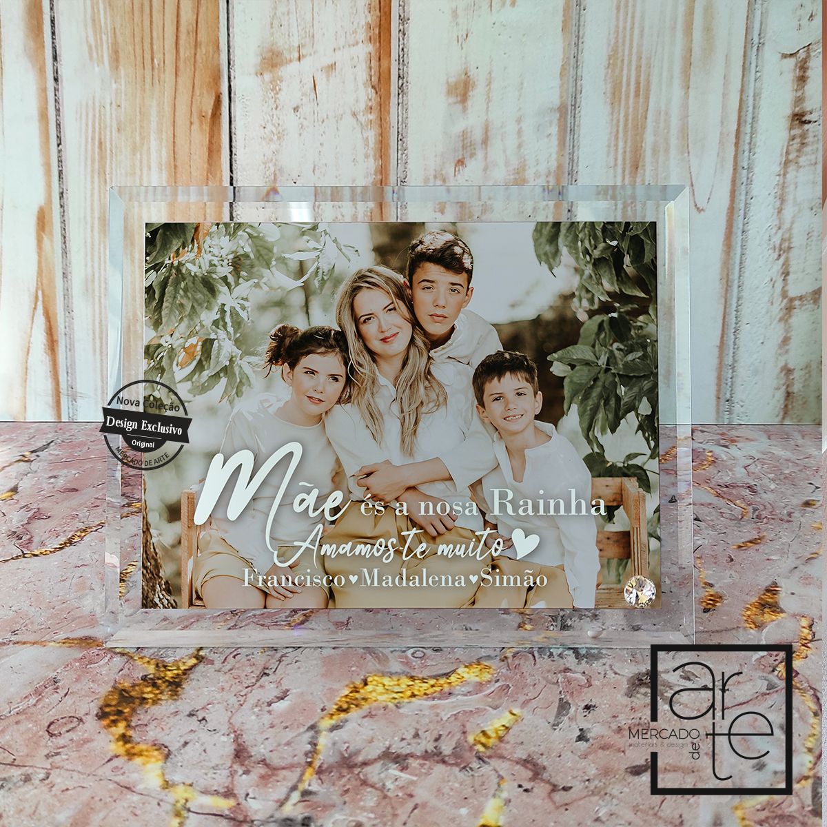 Moldura de vidro XL "Mãe és a nossa rainha"