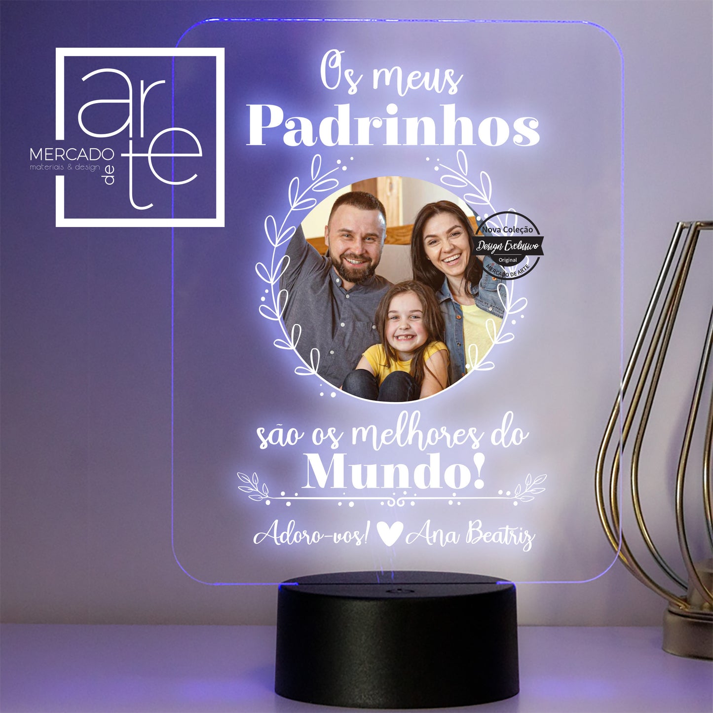 Moldura de LED " Os meus padrinhos são os melhores do mundo "