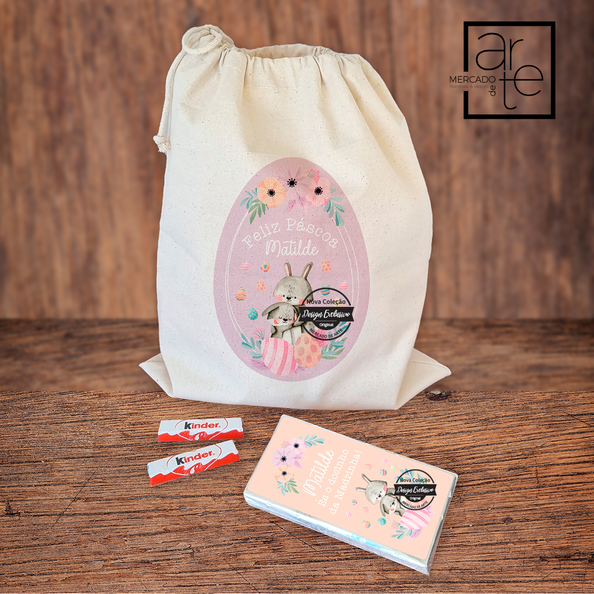 Saco de páscoa com doces coelhinhos " Feliz Páscoa"