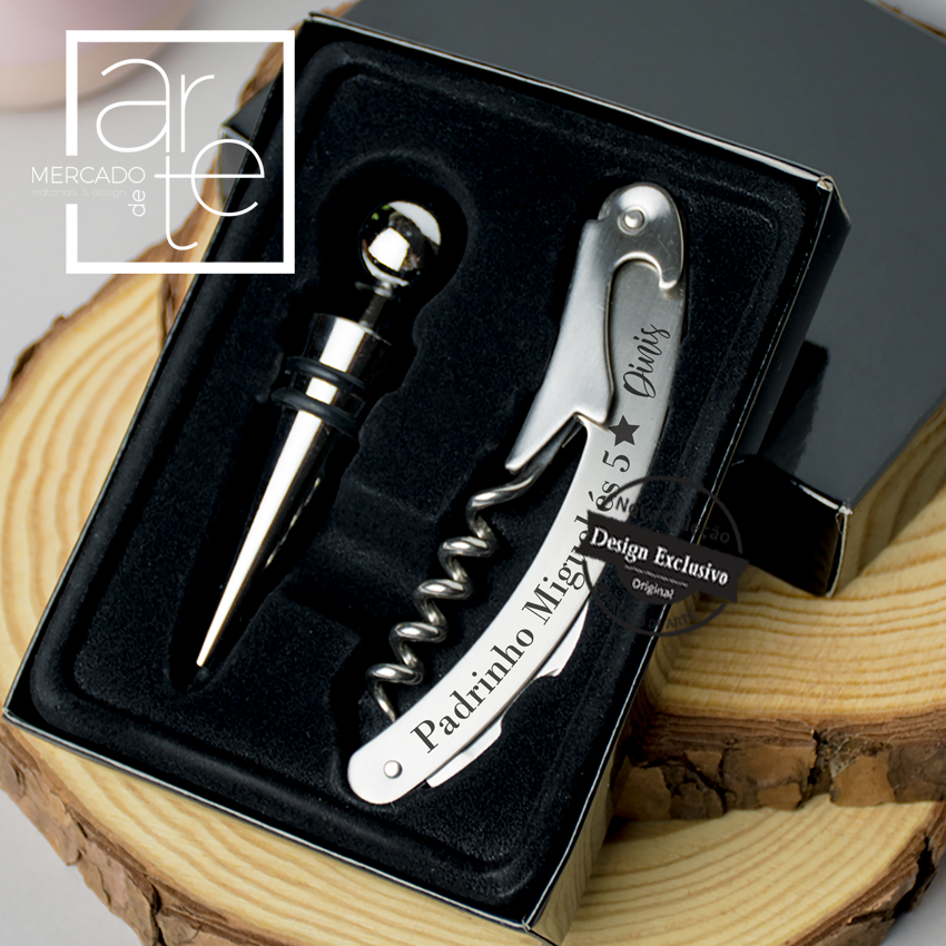 Conjunto de vinho " Padrinho 5 estrelas"