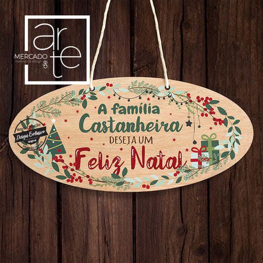 Placa de madeira para porta " Feliz Natal "