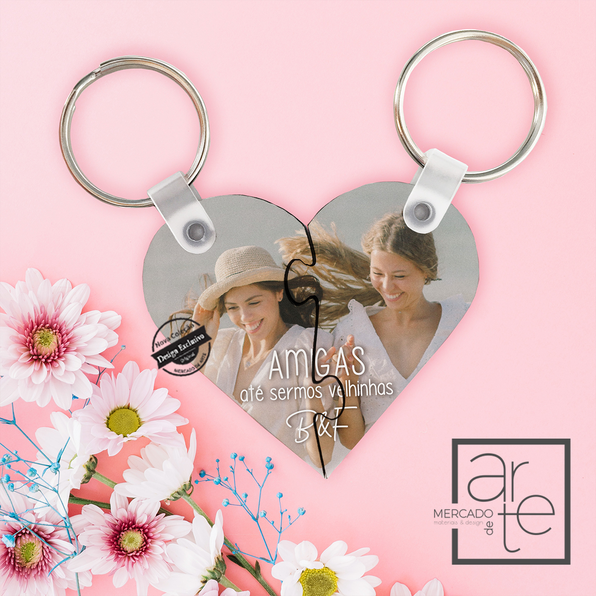 Porta-chaves coração puzzle "Amigas"