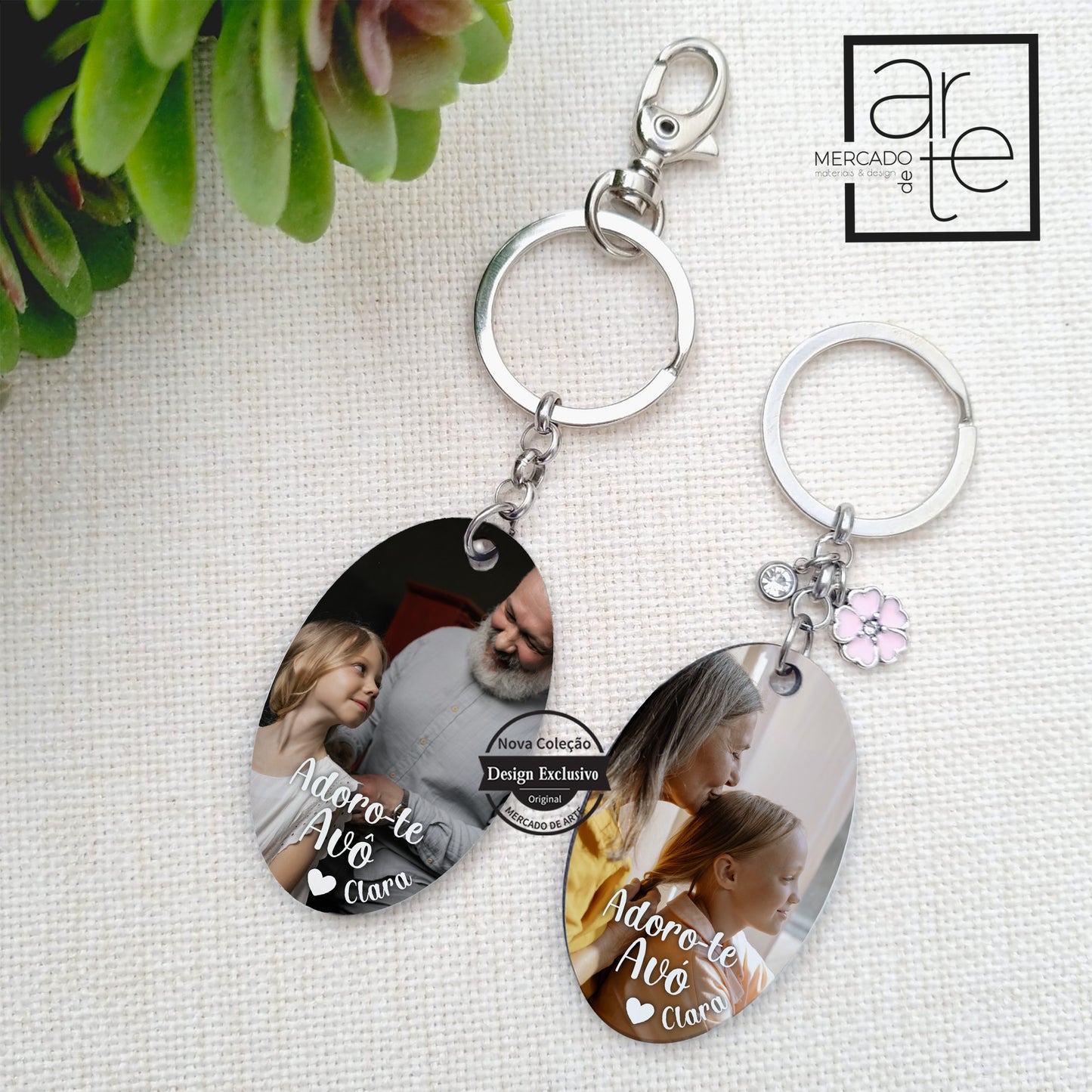 Porta-chaves com fotografia "Adoro-te"