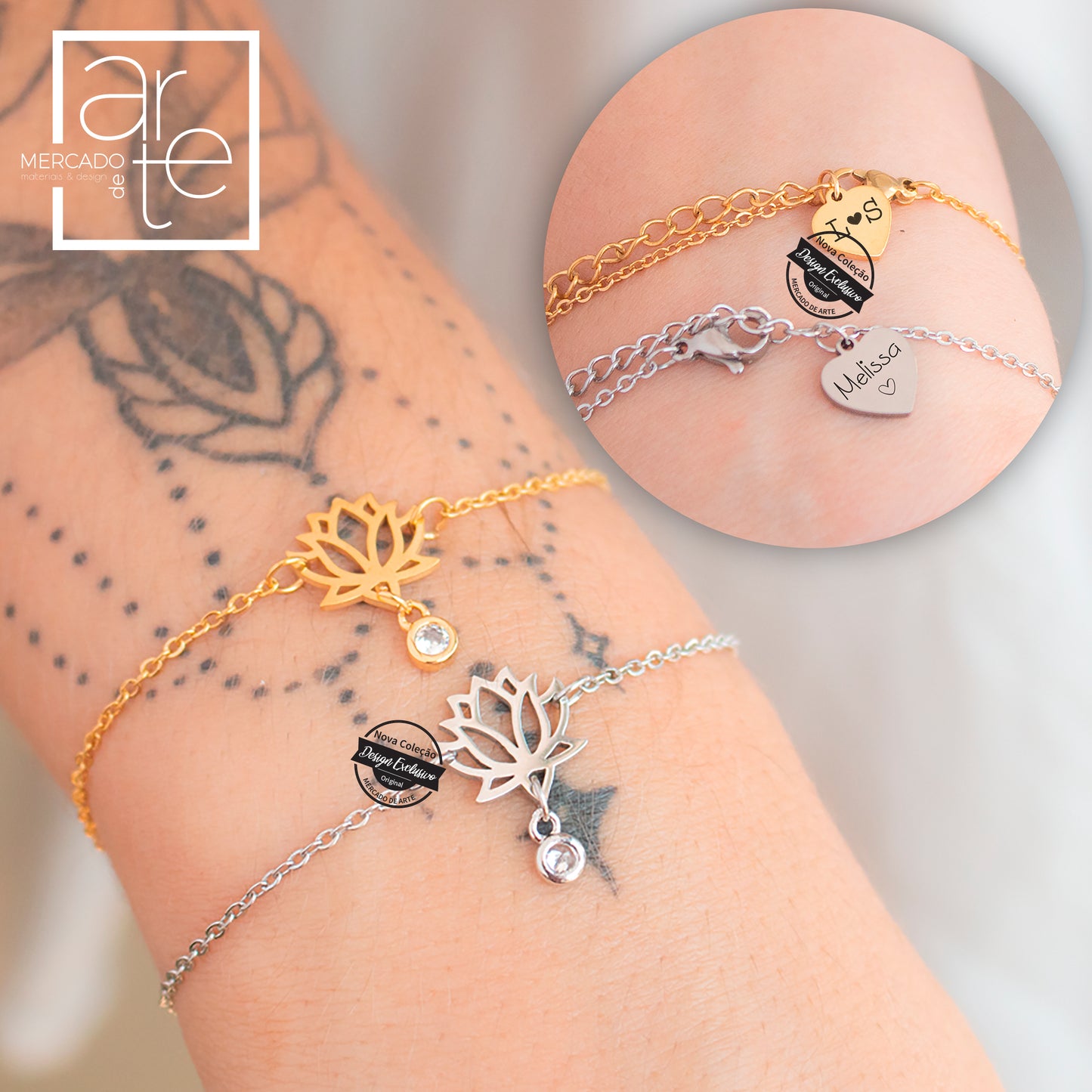Pulseira Flor de Lótus "nome"