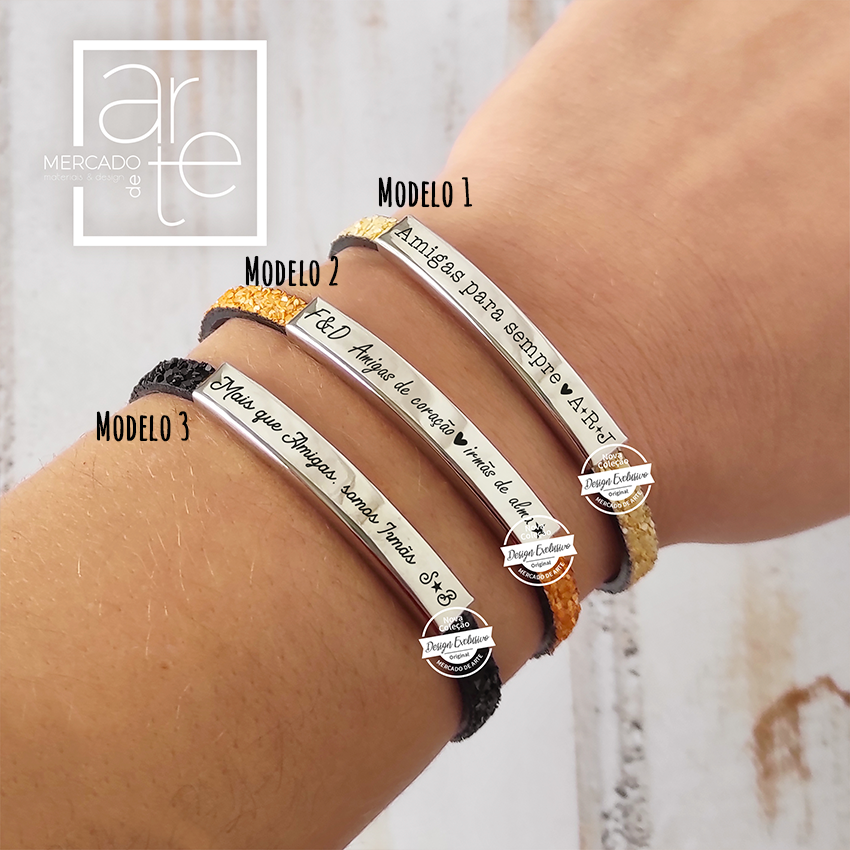 Pulseira cabedal brilhantes "Amigas"