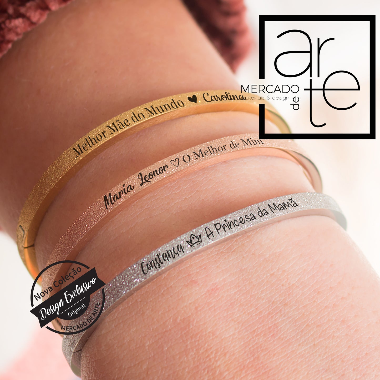 Pulseira escrava fina brilhante "Mãe"