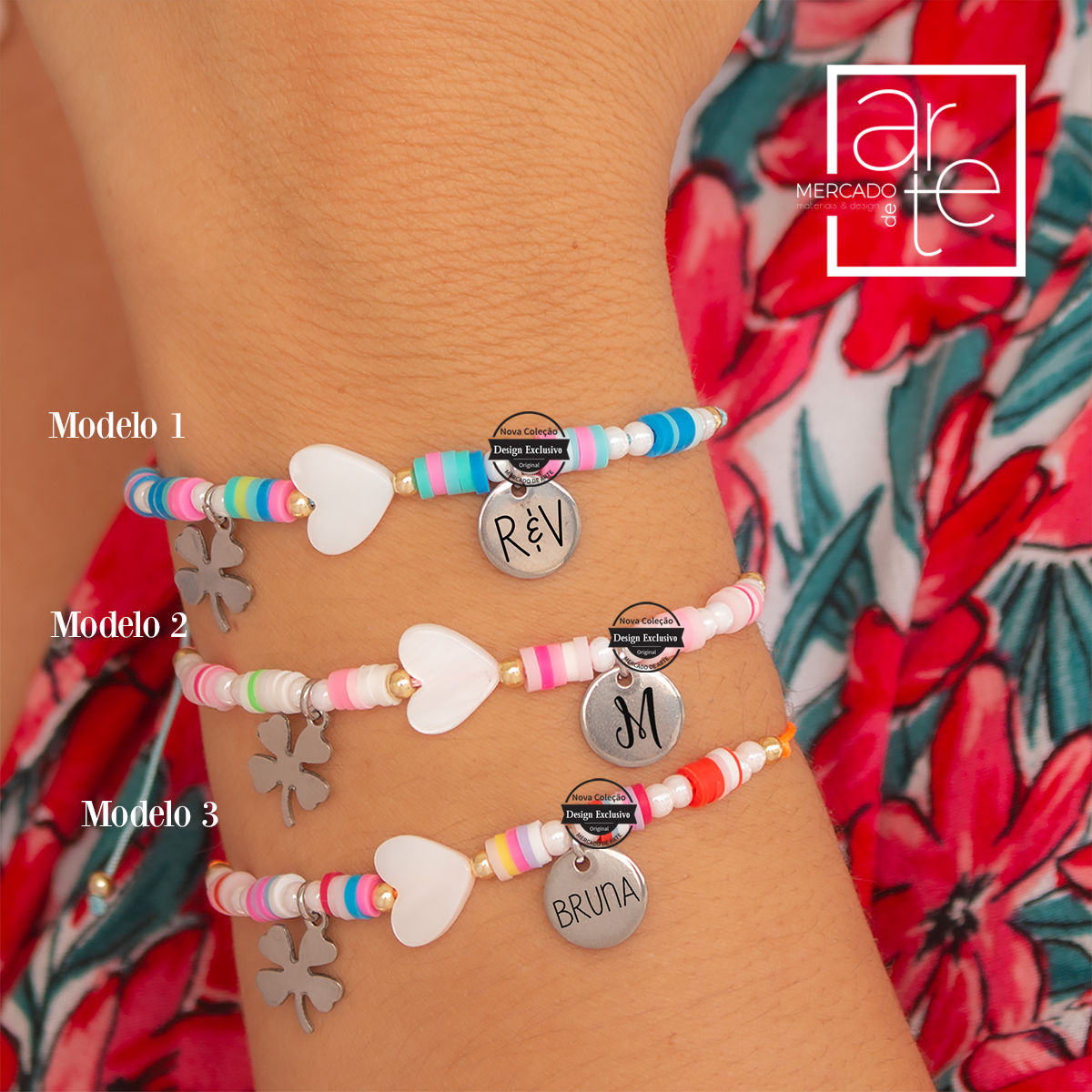 Pulseira ajustável coração madrepérola