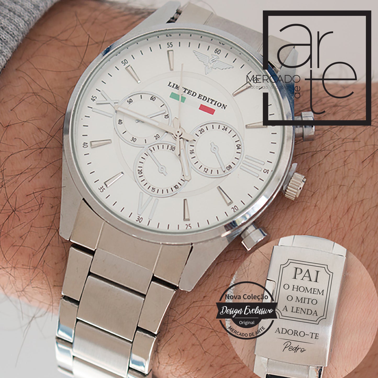 Relógio em aço inoxidável " PAI o Homem. O mito. A lenda "