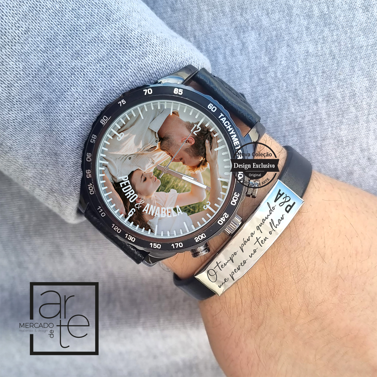 Novo modelo de relógio com fotografia. Escolha a sua fotografia preferida faça o seu conjunto com a pulseira de cabedal e personalize como desejar. Vendido em conjunto ou separadamente. Conjunto com caixa incluída. Pulseira feita por medida.