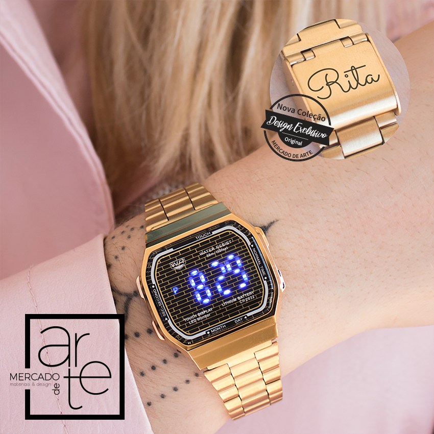 Relógio Digital Touch dourado