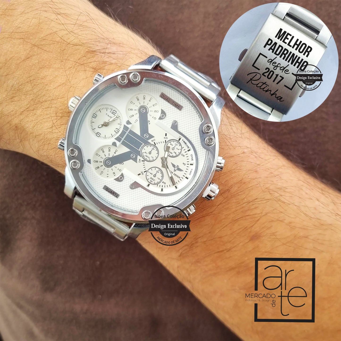 Relógio em aço inóx com um desgn super moderno e fecho personalizado por si! Personalize para a padrinho, tio, pai, namorado... com pequena frase quer desejar.