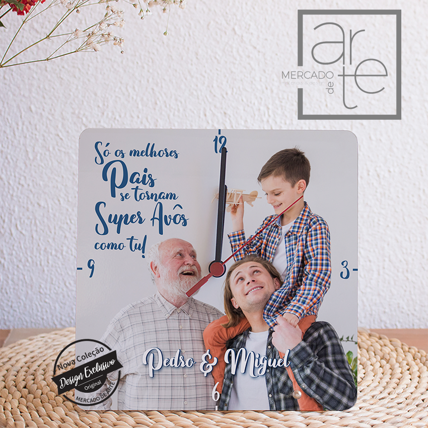 Relógio de mesa com fotografia " Super Pais"