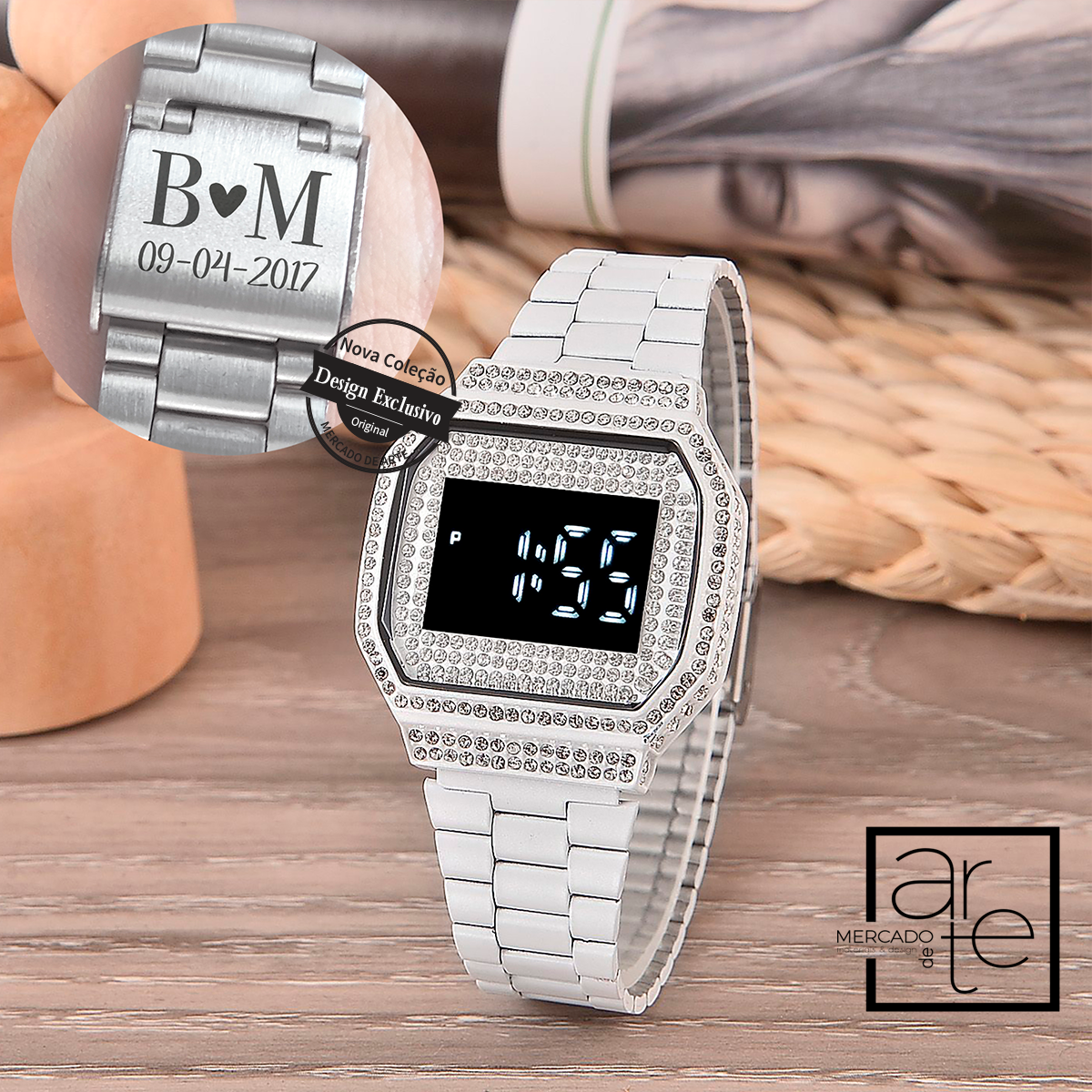 Relógio digital brilhantes "Iniciais"