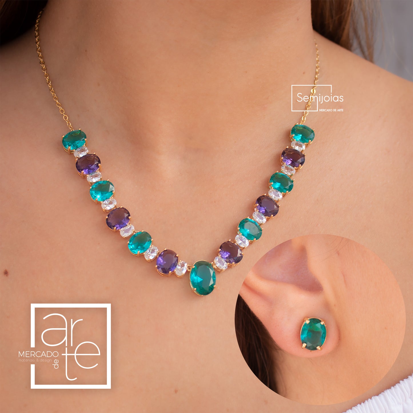 Conjunto Semijoia tricolor