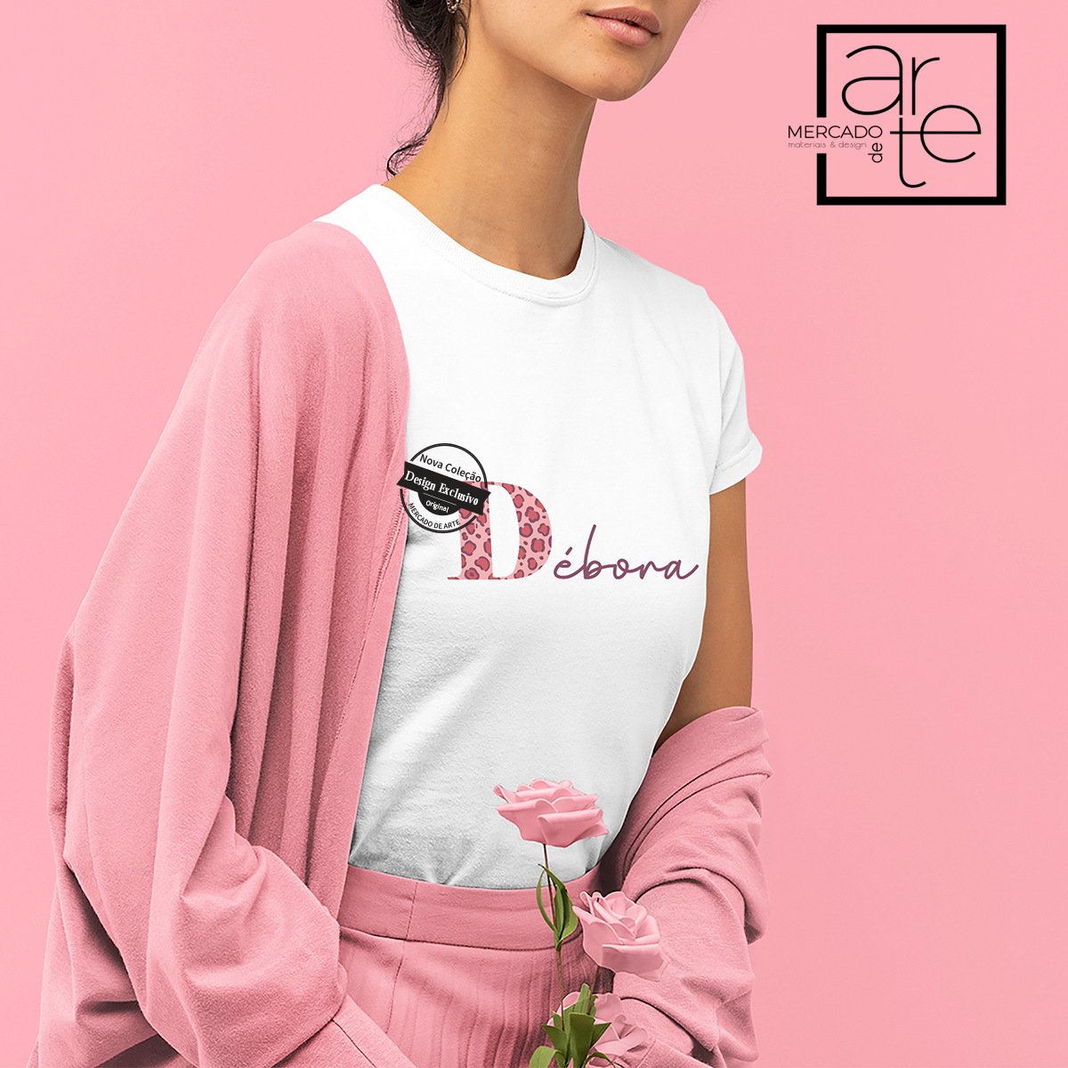 T-shirt 100% algodão inicial leopardo