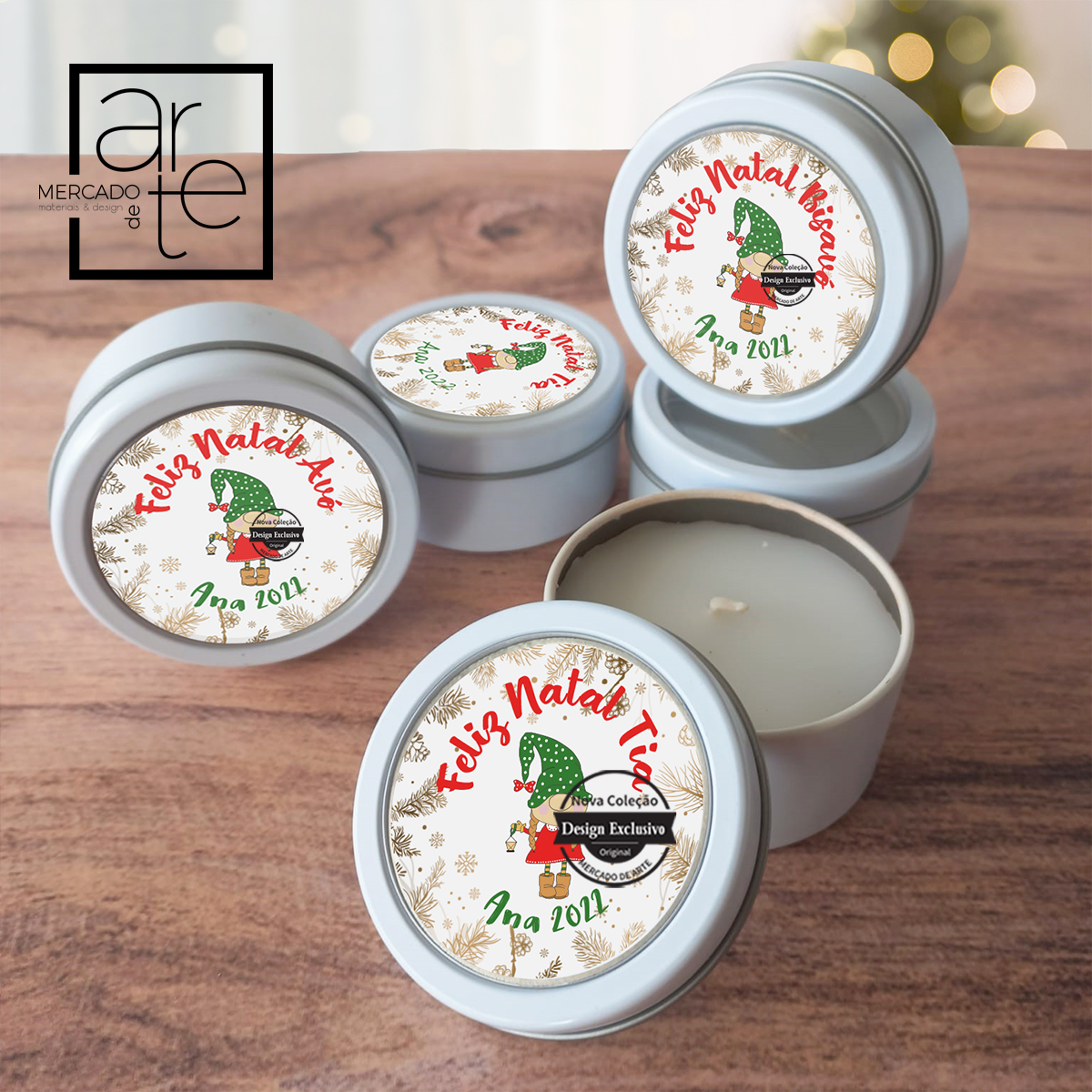 Vela perfumada de natal gnomos super amorosos, com versão de menina e menino. Um presente super cheiroso e económico. Personalize na tampa com a frase que desejar.