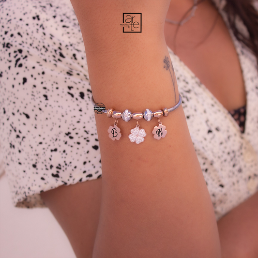 Pulseira malha snake trevos "Iniciais"