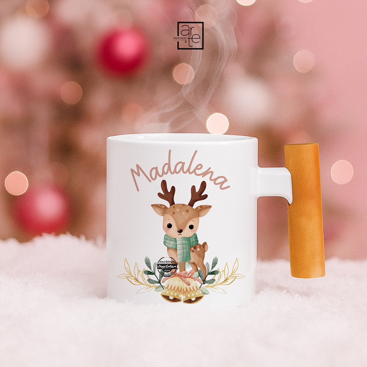 Caneca com asa de madeira "Rena"