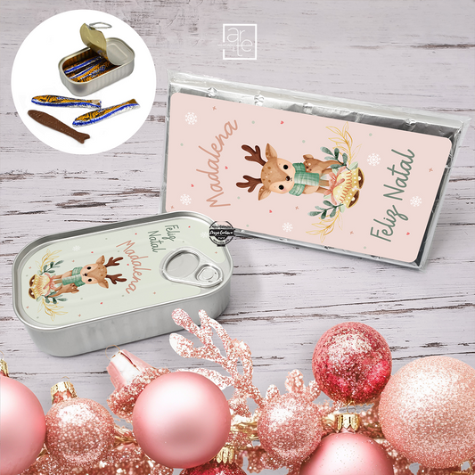 Lata de sardinhas de chocolate e/ou tablete de chocolate "Rena"