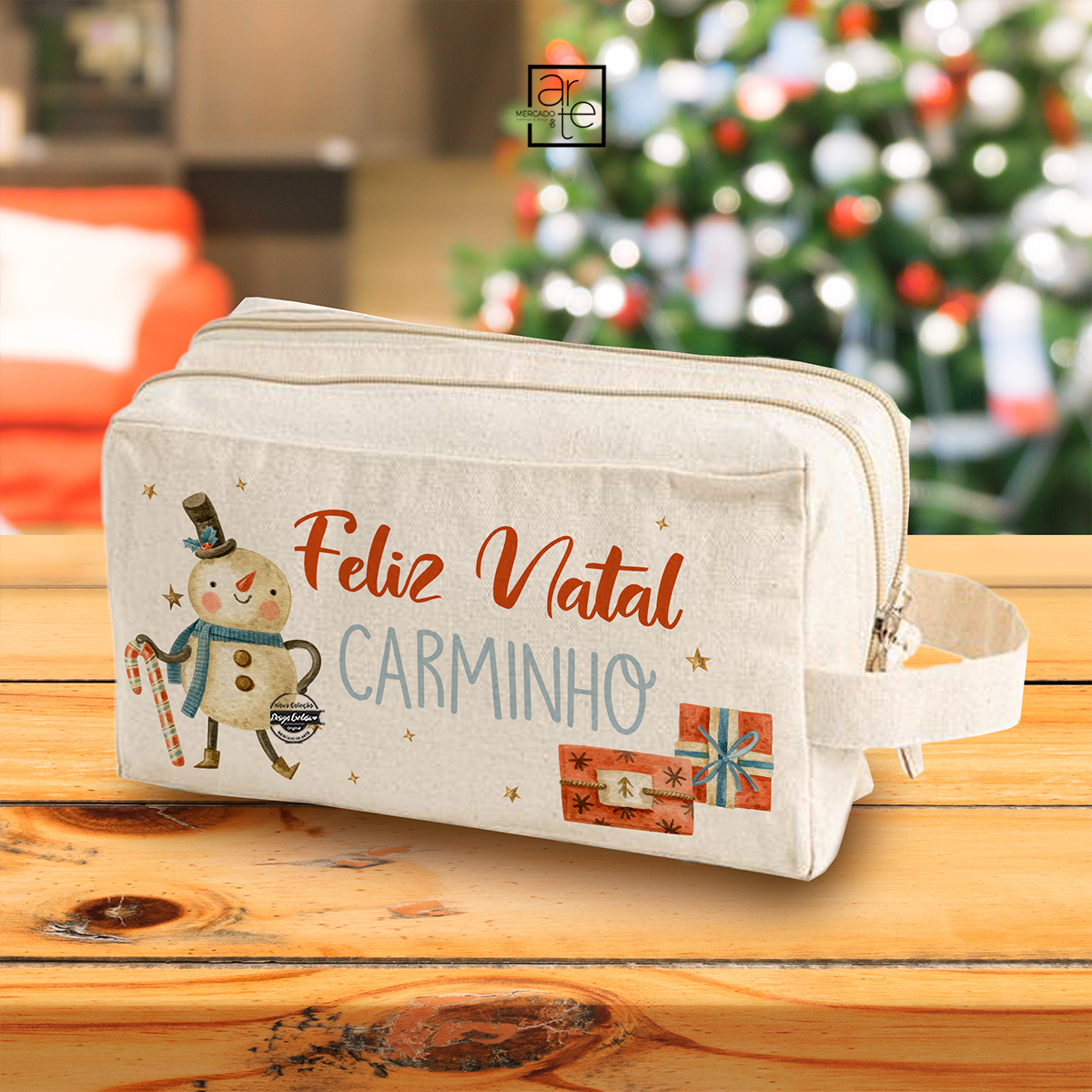 Necessaire duplo fecho "Boneco de Neve - Feliz Natal"