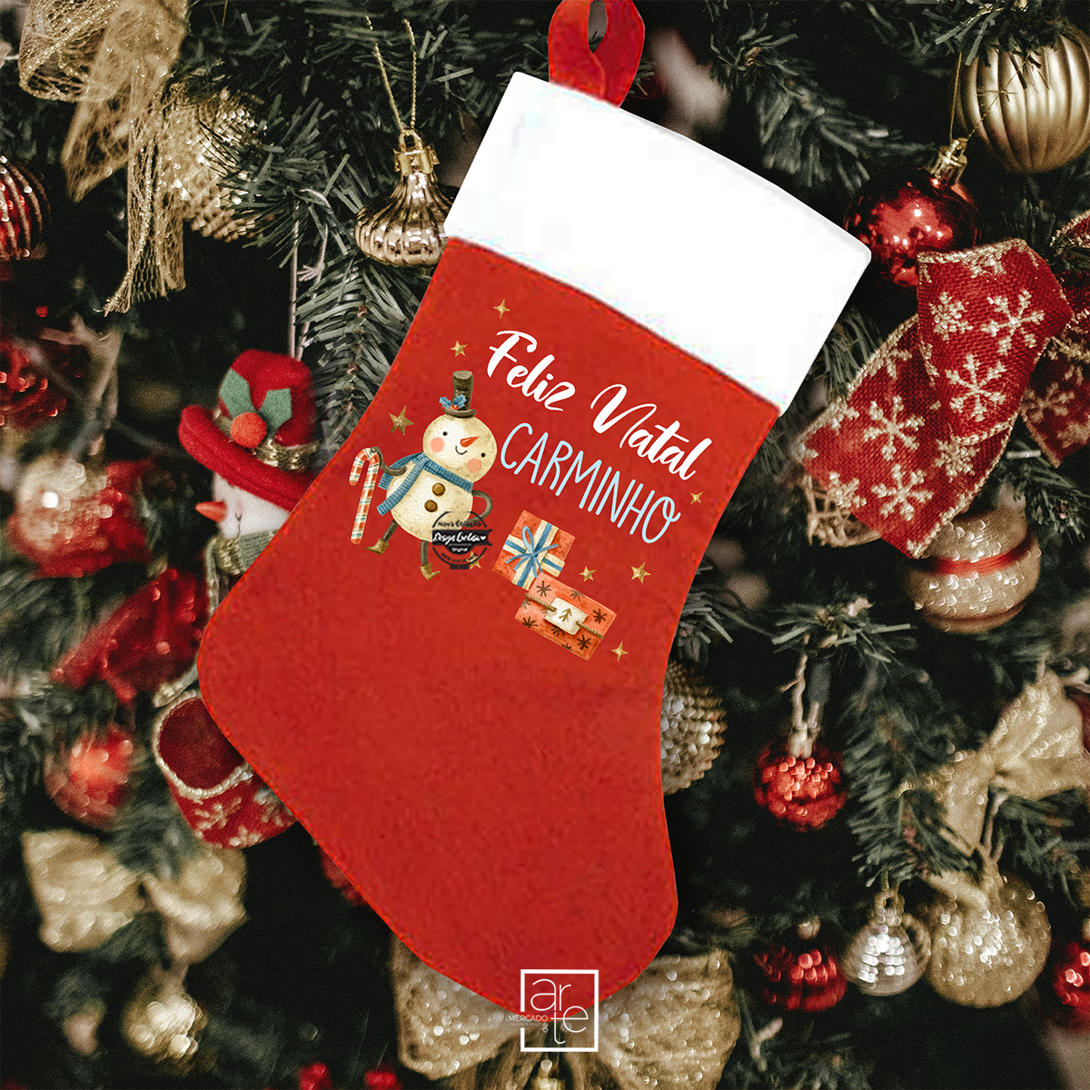 Bota de Natal "Boneco de Neve - Feliz Natal"