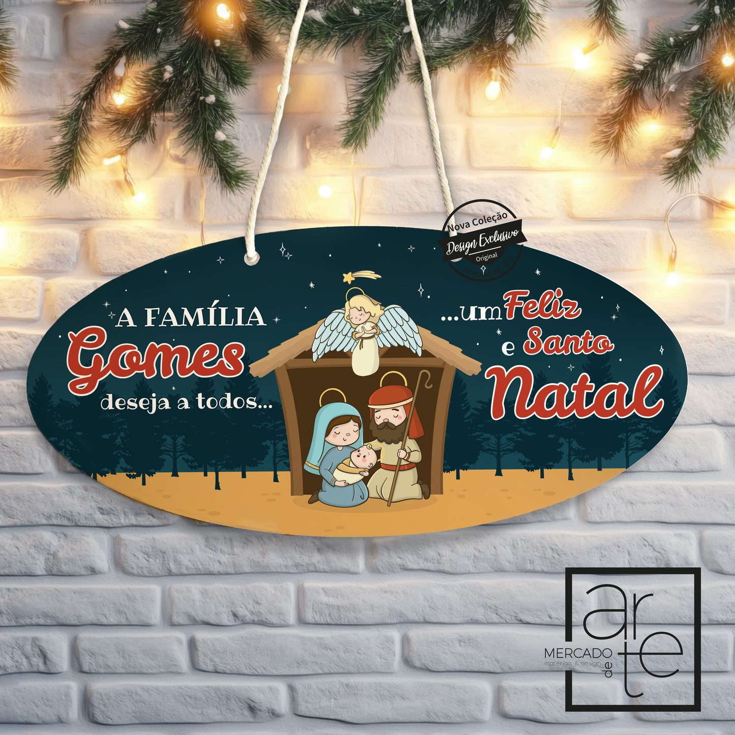 Quadro oval decorativo "Feliz e Santo Natal"